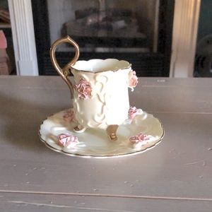 { SOLD! } Vintage expresso cup and saucer rose pattern
